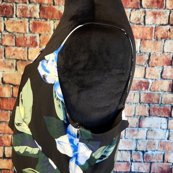 Banana Republic Navy Floral Hawaiian Strappy Dress Lined Asymmetrical 12 Tall - Picture 4 of 16